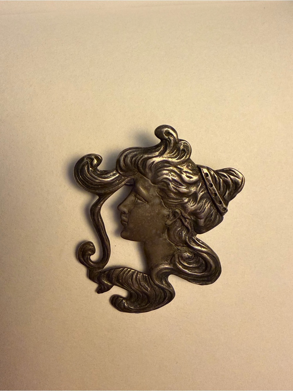 Vintage Silver Art Nouveau Woman Profile Brooch
